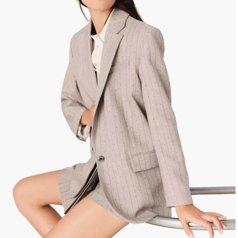 2 Piece Set: Maje Rhinestone striped suit blazer and skort